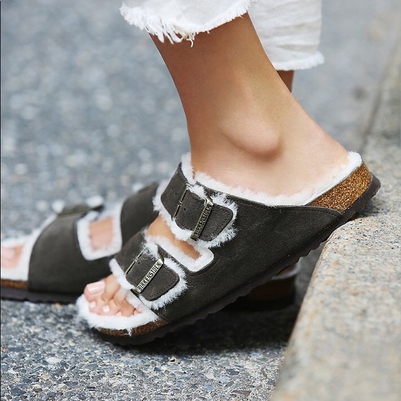 gray shearling birkenstock